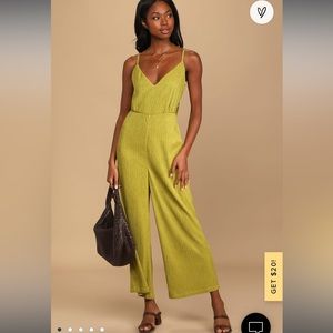 Lulus Get the Groove Chartreuse Crinkled Tie-Back Wide-Leg Jumpsuit